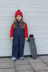 DAZY 女童圆领无袖牛仔背带裤和连体裤，秋季服装 - 深色水洗藍 - 查看 5