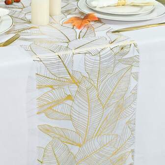 1 rollo de camino de mesa con hojas de plátano doradas, decoración de mesa y silla de restaurante y cocina, lámina dorada adecuada para comedor del hogar, fiesta de cumpleaños/festividad/boda, decoración versátil y lujosa DIY de malla