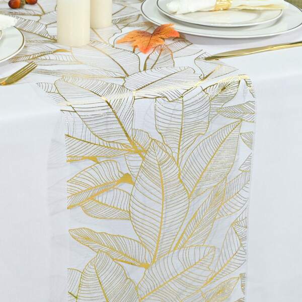 1 rouleau de chemin de table feuille de bananier doré, décoration de table et de chaise de restaurant de cuisine, feuille d'or convenant pour la salle à manger de la maison, fête d'anniversaire/fête/mariage, décoration polyvalente et de luxe en maille DIY