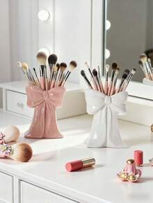 1pc Cute Bow-Shaped Pen Holder - Desktop Makeup Brush And Office Supply Organizer, Elegant Makeup Brush Storage, Suitable For Girls, Students And Women, Creative Decor Design, Also Suitable For Holiday, Beach, Bathroom, Bedroom, Large Capacity - Multicolor - View 5