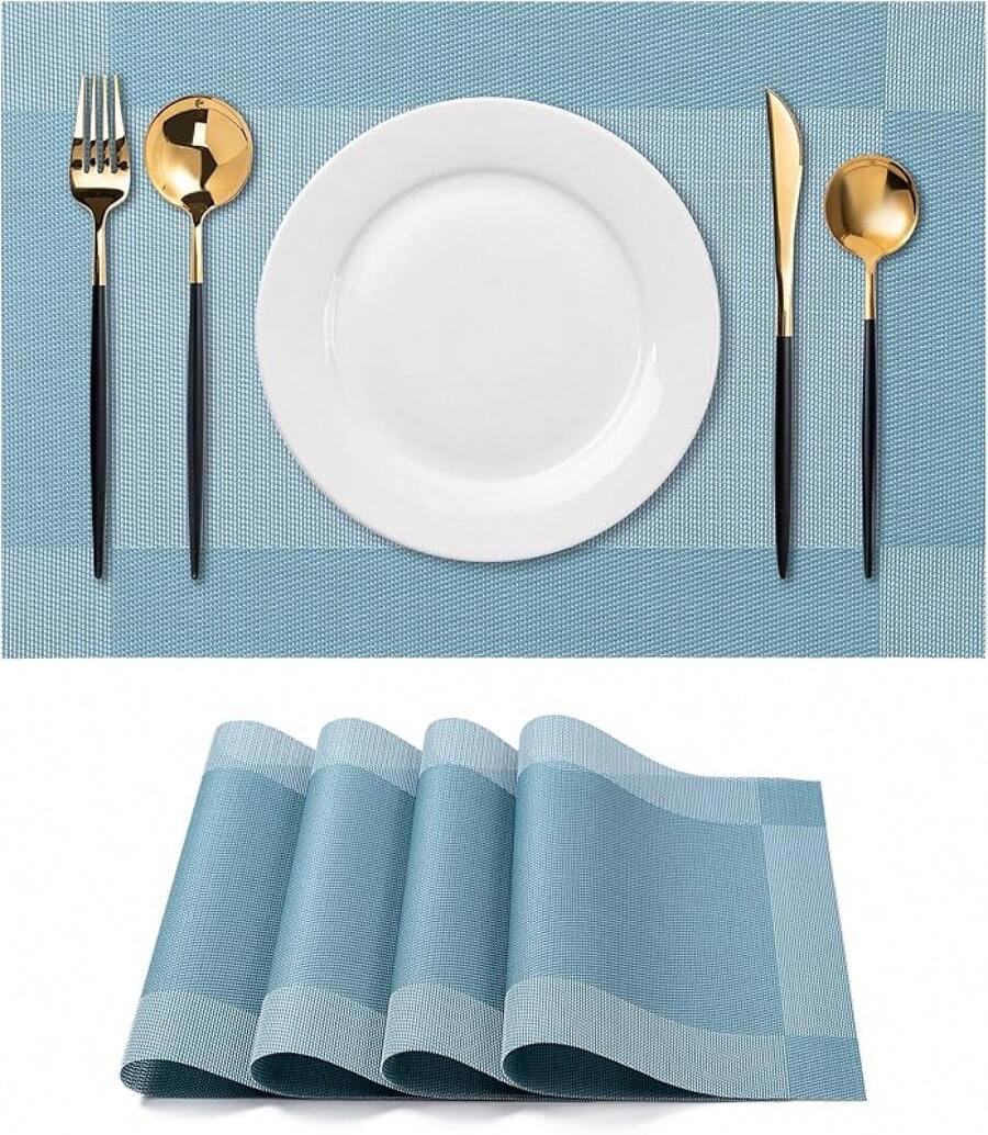 Washable Vinyl Placemats Set Of 4 For Indoor/Outdoor Use - B-four-corner-blue - View 1