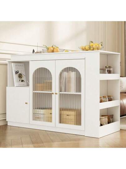 360° Rotating Bar Tafel (Main Body 120 40 97 Cm), Moderne Wit Dining Furniture, Multifunctional Storage Cabinet Glass Door view 7