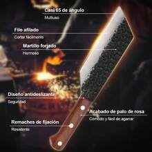 Cuchillo Vikingo martillado, Cuchillo Carnicero Forjado A Mano Con Vaina, Cuchillos Chef De Cocina, Acero De Alto Carbono, Aplicar Para Hogar, Camping, Barbacoa, Restaurante, Corte De Carne - Marrón Y Negro - Ver 3