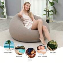1pcs New Inflatable Lazyboy Single Sofa Chair, Foldable And Portable Outdoor Leisure Inflatable Bed, Outdoor Leisure Reclining Chair, Sleeping Bag Sofa Bed - 咖啡色 - 查看 3