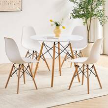 5 Piece 31.5'' Round Dining Table Set For 4, Kitchen Table & Chairs Set Of 4, Mid-Century Modern Table W/ 4 Chairs For Home, Living Room, Apartment, Wood Legs, Metal Frame - 白色 - 查看 1