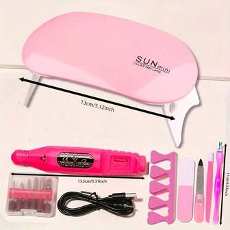 7-In-1 Nail Art Tool Set With Nail Lamp, Glue Drying Machine, Nail Polisher, Dead Skin Fork, Dead Skin Push, Finger Divider - Stainless Steel Kit For Professional Nail Artists