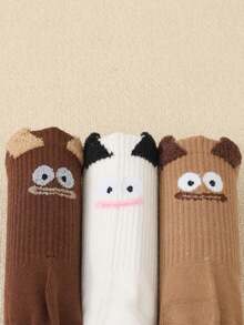 paquete de 1/2/3/5 pares de calcetines tipo barco con diseños de caras de animales de dibujos animados - Diseños adorables con orejas esponjosas y patrones de monstruos lindos. Calcetines tipo barco para mujeres y niñas en colores blanco, negro, gris y marrón, perfectos para usar en casa, de viaje o como regalo de Navidad para mujeres