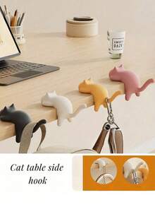 1个卡通猫背包挂钩，粘钩，衣帽钩，猫尾巴粘钩，耐用塑料可爱猫咪收纳挂钩，免钻孔可拆卸壁挂式收纳架，适用于书桌、宿舍、办公室，节省空间，可悬挂书籍、钥匙、配件，趣味创意礼物，猫咪桌面配件，实用挂钩