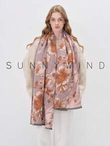 1 件优雅柔软孔雀和鹿水墨画百搭围巾，适合秋冬 - 淺粉色 - 查看 2