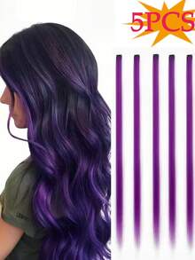 5pcs/Set Colorful Synthetic Hair Extensions Clip-In Hair Pieces, Rainbow Hair Extensions For Women & Girls - Multicolor - View 18