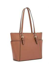 Michael Kors Túi xách tay tote kim loại có khóa kéo và logo Charlotte cỡ lớn - Túi xách tay kim loại thời trang thiết kế sang trọng, sẵn sàng cho mùa thu đông - Quà tặng Giáng sinh - Trang phục thiết yếu hàng ngày - Cặp học sinh/Túi công sở/Đồ dùng du lịch/Trang phục du lịch/Túi đựng sách/Túi đựng máy tính xách tay/Túi du lịch cho bé gái - màu nâu - Xem 3