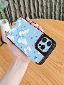 GALLAPLE Wallet-Style Mobile Phone Case With Butterfly & Star Pattern, Shockproof And Slim Fit, Cute And Beautiful Design, Lightweight And Impact-Resistant Case For Teens And Young Adults, Blue And White Print. This Phone Case Comes With A Magnetic Slot Holder, Making It More Convenient To Store ID Cards,  For IPhone 17Promax 17Air 17Pro 17 16Promax 16 15 14 13 12 Plus Pro S25Ultra 25 24 23 22 Plus Case - 黑色 - 查看 9