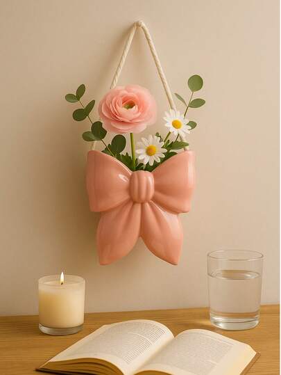 Wall Hanging Bowknot Flower Vase, Decorative Holder For Home Living Room Bedroom