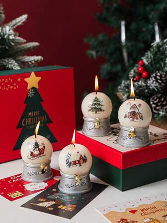 1pc Random Pattern Wishing Crystal Ball Candle, Romantic Atmosphere Decor, High-End Photoshoot Prop For Christmas Tree, Snowflake, Gingerbread Man, Reindeer, Santa Claus, Wreath, Apple, Christmas & New Year Holiday Commemorative Gift For Family And Friends, Christmas Decorations, Christmas Gifts