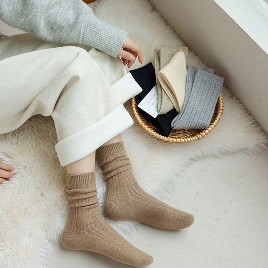 1 Pair/3 Pairs Camel Wool Socks For Women, Warm Socks For Winter, Comfortable Socks, Christmas Gift For Mom, Grandma, Aunt, Thick Socks For Boots, Women Birthday Gift