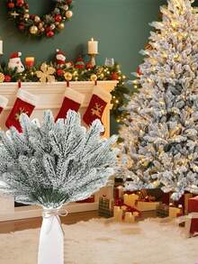 10/20 piezas Ramas de pino artificiales con escarcha realistas y duraderas, ramas de pino falsas para manualidades DIY, guirnaldas, coronas, decoración de árboles de Navidad, para decoración de fiestas de Navidad, bodas, cumpleaños, centros de mesa, oficina, regalos y decoración del hogar