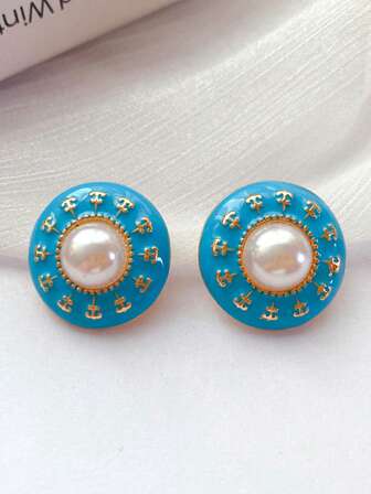 1 件时尚复古法式风格个性化滴釉珐琅珍珠耳钉