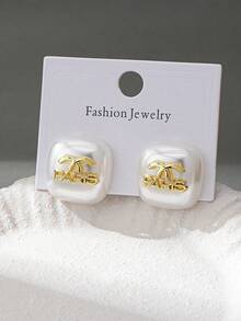 1 Pair ​Elegant White Color Paris Earring, Minimalist CC Logo Stud Earring, Delicate Everyday Jewelry Gift​