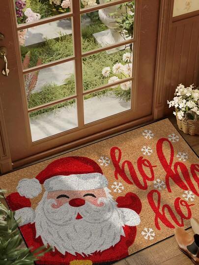 1 件圣诞节 Ho Ho Ho 圣诞老人图案迎宾门垫，简约趣味风格短毛绒速干防滑可洗入口垫，家居装饰，软装饰，适用于厨房、浴室、餐厅、入口、派对、聚会、新年、四季、庭院装饰