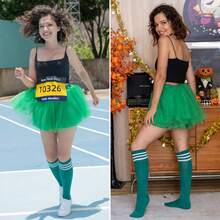 Women Costume Set Classic 4 Layered Tulle Tutu Skirt With Tube Socks,Widely Use: Perfect For Any Occasions, Such As Dress-Up Parties, School Events, Halloween Costumes, Christmas Parties, Dancing, Birthday Party, Photography, Cosplay Performance And Show, Carnival Party Etc - Màu xanh lá cây đậm - Xem 6
