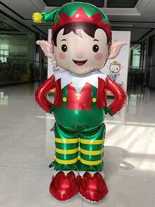 1pc 61-Inch Christmas Elf Foil Balloon - Self-Sealing Red & Green Elf Design With Striped Pants, Pointed Ears And Hat - Indoor/Outdoor Holiday Decor, Suitable For Home, Party, Thanksgiving & Christmas - Includes Inflation Nozzle, No Power Needed, Holiday Home Decor, Vibrant Holiday Balloon, Easy Self-Sealing Balloon, New Year Decor, Valentine's Day Decor - Multicolor - View 3