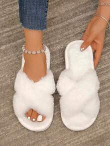 Women's Fashionable Fluffy Slippers, Soft And Lightweight Indoor Home Slippers, Quiet Carpet Slippers, Woolen Shoes