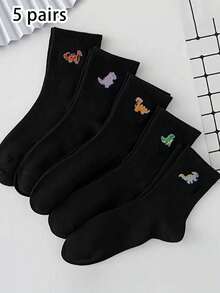 5 双男女通用可爱卡通恐龙和动物印花中筒袜，面料柔软，适合日常休闲穿着，春夏秋季，独家设计 - 彩色 - 查看 2