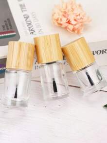 1 pieza Botella recargable de esmalte de uñas de 8ml con tapa de bambú, envase portátil para rellenar gel de esmalte de uñas - transparente - Ver 6