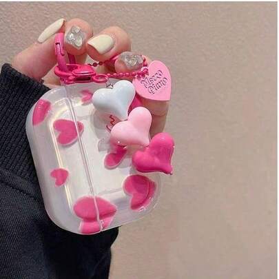 粉色蓝牙耳机盒，心形框架设计适用于 Pro 3/4、3、1/2、Pro、Pro 2 蓝牙耳机盒，厚实柔软的保护套