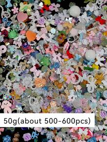 50G/Bag (500-600Pcs) 3D Assorted Mix Color Nail Charms,Multi-Shapes Heart Flower Butterfly Bowknot Shaped Nail Charms,Resin Flatback Nail Art Rhinestones Charms For Manicure Diy Crafts Jewelry Accessories Nail Supplies Nails Nail Gems