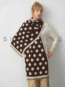 1 件女士波尔卡圆点涤纶百搭简约保暖围巾，适合秋冬季日常使用 - 咖啡色 - 查看 6