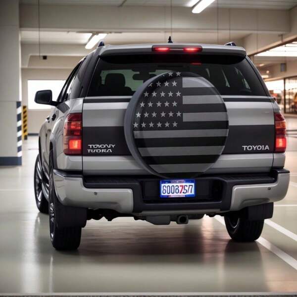 USA Flagge Reifenabdeckung für SUV LKW, universelle Ersatzradabdeckung 14 15 16 17 Zoll, wasserdicht und staubdicht, verstärktes PU-Leder, schwarzes graues patriotisches Autoaccessoire
