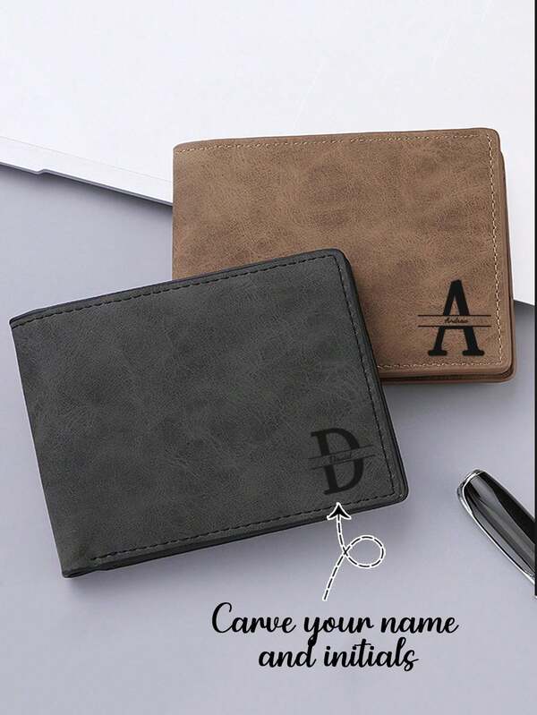 1pc Customized Leather Wallet, Engraved Personalized Name Wallet Gift, Men's Retro Short Zip Minimalist Soft Leather Bifold, Multi-Functional Card Holder ID Case Slim Purse, Soft Leather Material Personalized Gift Wallet For Men, Ideal For Boyfriend, Father, Husband, Son, Brother, Grandfather As Personalized Gift, Wedding Favor, Holiday Party Men's Gift, Christmas, Valentine's Day, Birthday Best Gift For Him