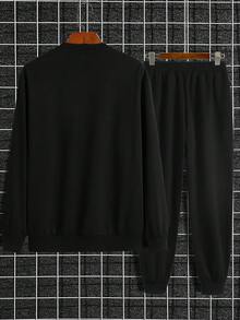 Disney Valentine's Day Pajama Gift.Men's Two Pieces Autumn Set Featuring Mickey Mouse Designs For Various Life Stages: Black Crewneck Sweatshirt + Casual Jogger Sweatpants - Black - View 3