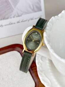 1 Pieza Reloj de mujer vintage, de moda, sencillo y casual, con caja ovalada elegante, correa de PU, esfera pequeña y elegante con detalles de pedrería, perfecto para uso diario, regalos de cumpleaños, fiestas, reuniones festivas, y como regalo ideal para ti o tus amigos. Sin caja.