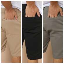 Kit 3 Men's Twill Shorts With Built-In Pocket, Economical, Premium, Without Elastane - preta+chumbo+caqui - Ver 2