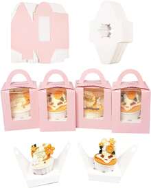 Bakepacker Auto-Up Individual Cupcake Boxes With Window 25 Count Pink Single Cupcakes Box 3.6 X 3.6 X 4.3inch Cupcake - 黑色 - 查看 9