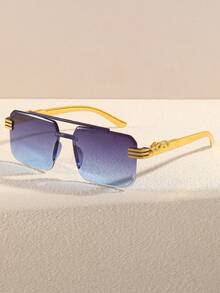 1 Pair Square Frameless Men's Everyday Versatile Fashion Glasses For Travel, Cycling, Fishing, Beach - Multicolor - View 2