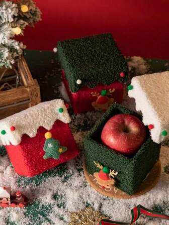 1 件圣诞节手工 DIY 礼品盒圣诞平安夜苹果盒优质天鹅绒加厚圣诞礼物包装盒糖果盒带标签圣诞礼物袋非常适合圣诞派对