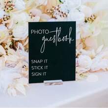 1 件照片留言簿 Snap It Stick It Sign It 透明玻璃外观亚克力婚礼标志、照片亭站留言簿 Lucite 桌标、迎婴派对装饰、婚礼装饰、生日派对、毕业典礼、订婚、公司活动、追悼会、葬礼、盛大开幕、新娘送礼会