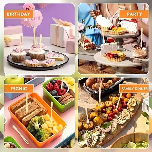 3pcDisposable Mini Fork, Suitable For Weddings, Cocktails And Appetizers - Perfect For Parties And Events, Cocktail Accessories | Bamboo Mini Food Fork, Dessert Fork Appetizer Fork, Suitable For Barbecue Snacks, Fruit Platters, Cocktails, Pastries, Etc., Bamboo Skewers Suitable For Picnics, Parties, Catering Weddings, Party Supplies