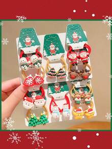 10pcs/Set Girls Cartoon Christmas Santa Claus, Snowman, Reindeer Hair Scrunchies, Elastic Hair Ties, Princess Hair Accessories