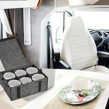 1pc Felt Car Cup Holder Organizer Bag With Compartment Basket - Portable Foldable, Suitable For Kitchen, Camping, Home Storage Rack, Space-Saving Design