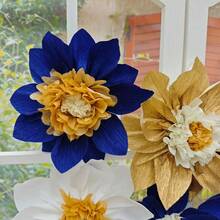 Mybbshower Crepe Paper Flower For Wall Paper Pom Pom Decor Girls Birthday Party Backdrop Baby Shower Nursery Decoration Pack Of 9 Navy Blue Gold - xanh navyvàng - Xem 4