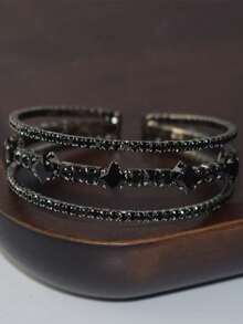 1 Fashionable And Elegant Black Rhinestone Elastic Bracelet, Personalized Design, Unique, Cute, Fashionable And Simple Style, Suitable For Dates, Parties, Daily Life, Birthdays, Holiday Gifts, The Best Choice - màu đen - Xem 2