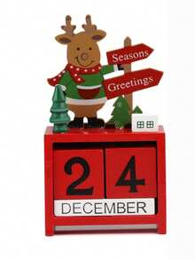 1pc Wooden Creative Christmas Cartoon Desktop Decor Gift Box Packaging Perpetual Calendar, Halloween, Halloween Decoration