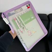 Macaron Color Transparent A4 File Folder With Hanging Rope, Large Capacity To Hold Textbooks, Zipper Closure, Waterproof & Durable Document Storage Bag, Briefcase (Accessories Not Included) - Multicolor - View 8
