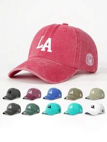 1pc Embroidered LA Baseball Cap, Adjustable Outdoor Sun Protection Casual Hat Suitable For Spring/Autumn Travel, Beach, Vacation, Men Y2K Style - Red - View 15