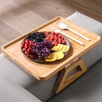 Rectangular Wooden Sofa Tray, Bamboo Movable Fruit & Snack Plate, Foldable Square New Chinese Style Bamboo Tray, Non-Slip Tea Tray, Sofa Armrest Table, Space-Saving Cheese Plate