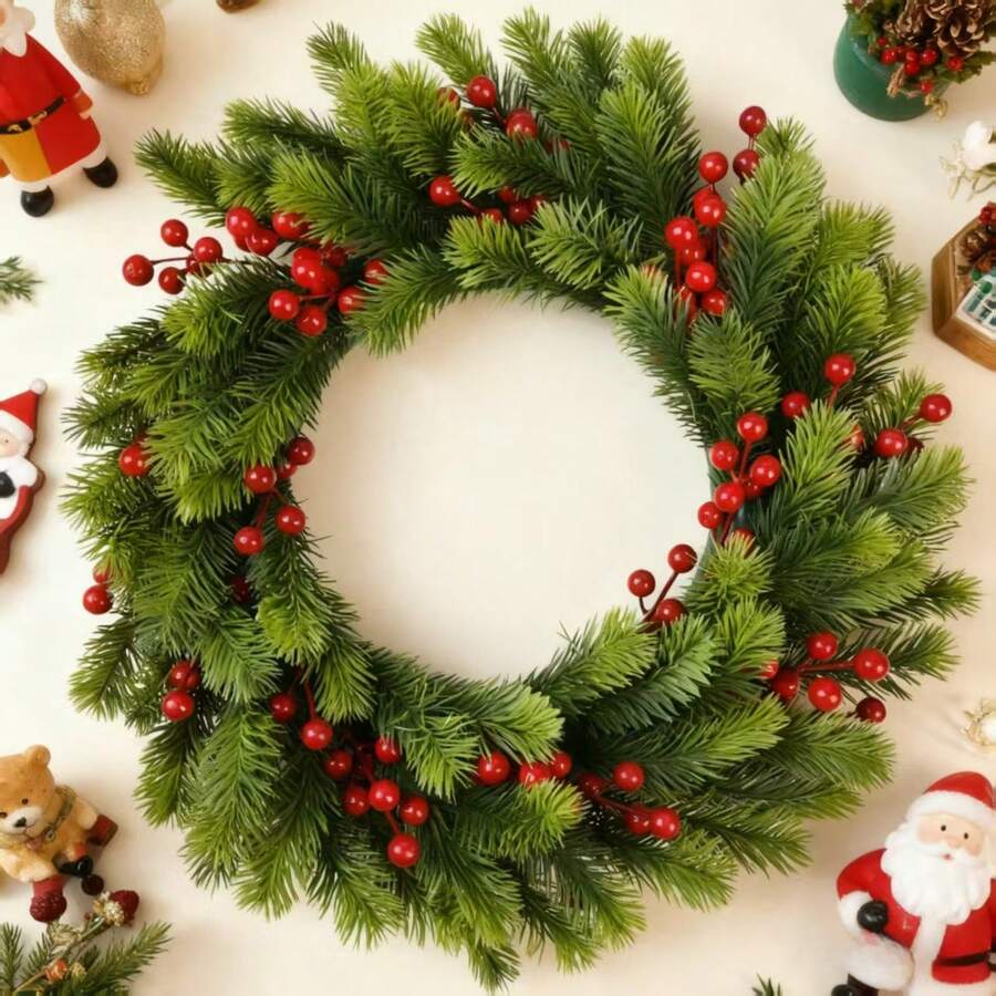 1 opakowanie świątecznego wieńca, świąteczny wieniec na drzwi wejściowe, świąteczne wieńce na drzwi z czerwonymi jagodami, szyszkami i liśćmi cedru, sztuczny wieniec na Boże Narodzenie, dekoracje do wnętrz i na zewnątrz, wieńce na drzwi wejściowe z prawdziwym akcentem, duże sztuczne świąteczne, małe zimowe wieńce z sosny i cedru na okna, na zewnątrz, do domu, ogrodu, na ścianę, na werandę, do powieszenia na ścianie - Wielokolorowe - Zobacz 1